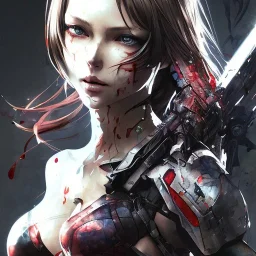 cry blood girl cute,, watercolor illustration by <Yoji Shinkawa>,