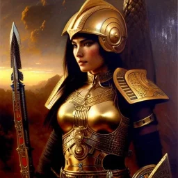 portrait ' beautiful busty Female Warrior',ancient metal armor and Helmet ,painting by gaston bussiere, greg rutkowski, yoji shinkawa, yoshitaka amano, tsutomu nihei, donato giancola, tim hildebrandt, oil on canvas, cinematic composition, extreme detail,fit full head inside picture,16k