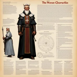 character concept sheet with AD&D statistics and characteristics, [illustration by Norman Rockwell] the doomed bishop character class