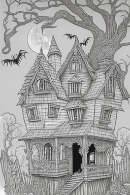 coloring book page Small Haunted Houses