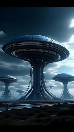 futuristic base of aliens in the clean sky