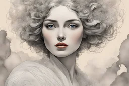 This beautiful woman is a starlet style by Eduard Veith, Milton Glaser, Esteban Cortazar, Patrick Kelly, Lotta Jansdotter. Mixed media, guache wash Ink, ethereal background, Highly detailed, intricate, beautiful, high definition, fantastic view. 3d, volumetric lighting, extremely detailed, award winning, 电影灯光 肖像 天蓝色、柔和的绣球蓝、清澈的冰色、柔和的丁香色、钴白色等柔和的颜色 4K 3D五官精致层次感比例正确精致面容解剖学上正确身体比例合适高质量高细节高立体观感高分辨率8k逼真的品质清脆高清非常详细美丽的优雅的很有魅力特写