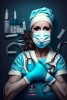 Specialty, nurse, job, medical equipment, lighting, needle, bandages, masks, gloves, motivational phrase, I can do it