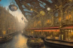  Interior Train station divided by river+Colourful city+old lamp+Bar and garden on High Bridges across Skyscraper river+canals+Gothic village+European Metropolis on sea+naples alley+Torino square+trieste canals+victorian London+decòpunk Skyscraper+ +steampunk+biopunk+alphonse mucha, greg rutkowski, matte painting, cryengine, hyper detailed, felix kelly, fantasy art, seb mckinnon