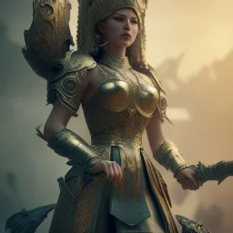 badass female goddess of war, very beautiful figure,tilt shift blur, wearing detailed,armor,object shadow,extraordinary, sharp focus,macro lens,intricate filigree metal design, full body portrait, cinematic, unreal engine 5, 8k, hyper realistic. Volumetric lighting, unreal engine 5 ,hyper elegant,hyperphotorealistic, epic composition,bokeh, cinematic lighting, hyperphotomaximalist, masterpiece,epic composition, motion blur. Glim lighting