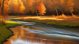 oil painting park river autumn leaves