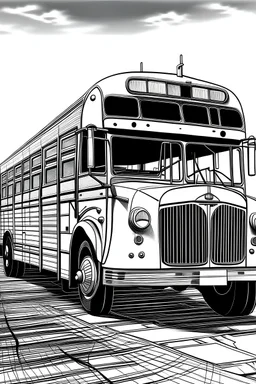 Outline art, no shading, school bus, black and white, low detail, --ar 9:11