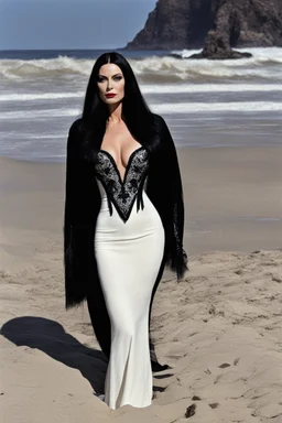 [hammer horror] Morticia Addams on the beach in California [Versace]