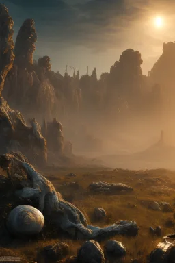 A wasteland, 8k, bas-relief, extraterrestrial, eerie, jagged rocks, plants, cinematic 4d, Steven Spielberg