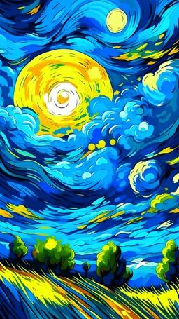 blue sky, anime style, in the style of vincent van Gogh