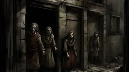 The picture shows the moment of departure, during which the hero or heroine and their companions leave behind the place that witnessed the events of horror and suspicion. Closure appears on their faces, expressing their liberation from the shackles of darkness and damnation. The remaining traces of horror remain painted on the facades of the old building, like ancient traces of a terrible story. They set off towards the future at a steady pace, but doubt and terrifying memories still haunt them,