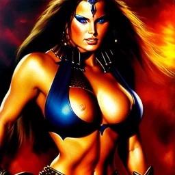 portrait oil on canvas,beautiful busty Female Warrior, minimal armor,comic book cover, mystical colors,insanely detailed,realistic,intrincate detail, 16k resolution, masterpiece,Simon Bisley,Frank Frazetta,Alex Horley,ARTHUR ADAMS