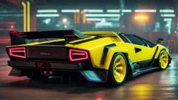 lamborghini countach lpi 800-4 Mansory Cyberpunk 2077 neon Style Rear View, Super Detailed, desktop wallpaper, 4K
