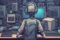 humans must not rapresented on this picture , cartoon cyberpunk effect. theme is computer hardware human