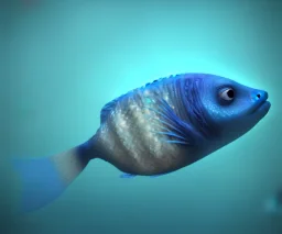 underwater cute fish, dark blue night