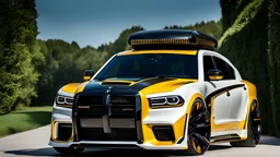 A (((G-Wagon Dodge Charger))) featuring a luxurious interior, advanced technologies, and a sleek body kit designed by MANSORY, exuding an air of sophistication and power