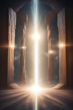 10 portals to different dimensions opening within each other coming from fantasy far away view of beam of light vertical