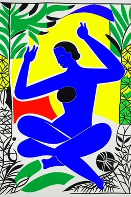 A contemporary serigraphy by Matisse of a person doing yoga positions.