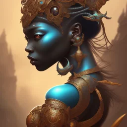 sango fantasy, fantasy magic, intricate, sharp focus, illustration, highly detailed, digital painting, concept art, matte, masterpiece head sexy view black African beauty black afro hair space lady turquoise one head dragon skin Indonesian princess facing forward