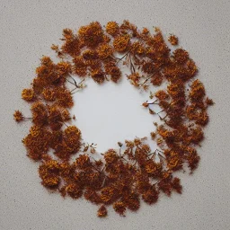 circle arrangement of small dried flowers on white textured paper, aesthetic layout, beautiful composition, vintage, tender, mild colours