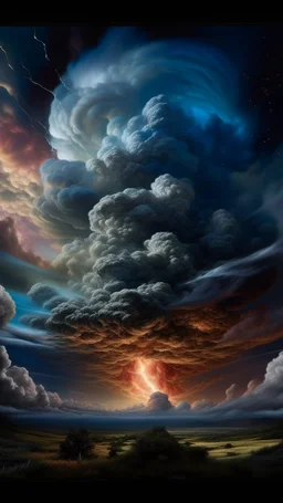 Back in time through a Time Machine in the parallel universe among the galaxies and the stars a big clouds of gas covering the sky from a distance Busch painting style nightmare