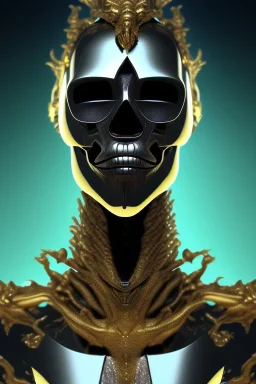 black African alien, cracks in the head, wicked, Asian eyes, crown, blood, 8k, finely detailed, photo realistic, Boris Vallejo style turquoise skull head gold dragon space alien rain skeleton silver helmet silver space suit spaceships