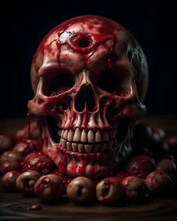 skull in eyes, intricate, 8k, macro photography Petit weird woman crushed inside really darkred fleshy stomach filled with digestive juices, sit pose, fullbody, smiling, tears,