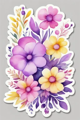 sticker, purple yellow pink baby shower and floral decoration, Watercolor Clipart, background, no background, isolated on white, variations, sticker sheet, planner stickers, perfect composition, watercolor background. Vintage, Watercolor Clipart, full Illustration, 4k, sharp focus, Octane rendering, Perfect clipart, deep detailed, delicate, perfect sharp, deep detailed. watercolor style, centered, abstraction, surrealism, highly detailed clean, 4K resolution, photorealistic rendering,