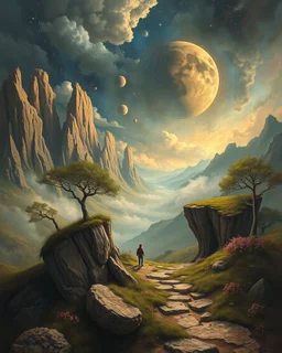 Create an image in which the Surrealism invites the viewer into dreamlike landscapes where reality and fantasy merge. This art style challenge the boundary between the conscious and the unconscious mind!