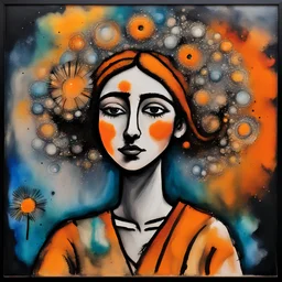 woman by Georges Rouault; mandala style complex cute woman colorful page,alcohol inks, watching dandelion seeds in the wind, alcohol inks, chalks, oil pant, glitter, mixed media; made of a fresh orange color that has been cut open, photo-realistic techniquesvibrant color, clean black line, no break line, beautiful look, critical art, digital art, full page design, perfect composition, beautiful detailed intricate insanely detailed octane render trending on art station, photorealistic high resolu