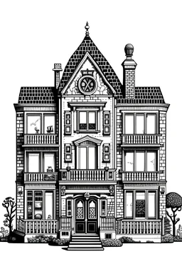 black and white sketch of a doll house with transparent background in png format
