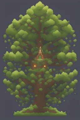 a pixel tree that sprouts in the shape of a goddess for the 2d sidescroller game