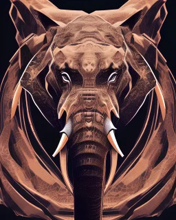 An animal’s head combining an elephant, a tiger and a fox
