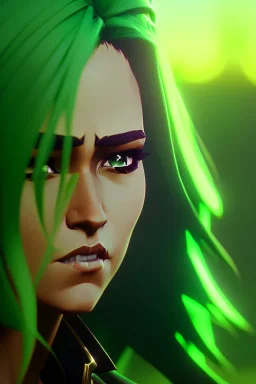 a beautiful girl with green to yellow hair, digital art, masterpiece, trending on artstation