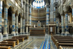 Cathedral with machines designed in Greek mosaics