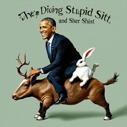 phototorealistic album cover obama doing stupid shit and bucks the bunny riding a swine