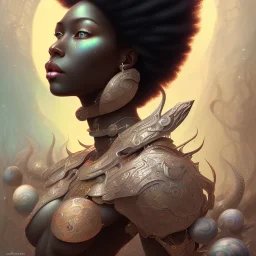 sango fantasy, fantasy magic, intricate, sharp focus, illustration, highly detailed, digital painting, concept art, matte, masterpiece head sexy African beauty black afro hair space lady seashells space