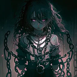 dark anime sadgirl with a chains