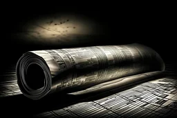 dark image background with rolled newspaper