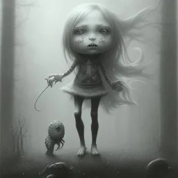 cute girl and litlle monster, Style John Kenn Mortensen,