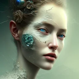 broken, cracked open, shattered porcelain made of bride's face, fine detail, highly intricate, modern surrealism painting, high-quality, volumetric lighting, 8k, ultrahd, George Grie, Marco Escobedo, Igor Morski