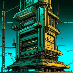 cyberpunk retro futuristic tower for comics