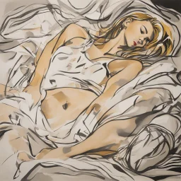 create a figurative, gestural, abstract expressionist painting of a sleeping woman in the style of Sigmar Polke