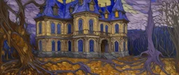 A light purple vampire bat chateau painted by Vincent van Gogh