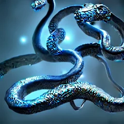 fantasy snake, black and blue, 4k, details, dark