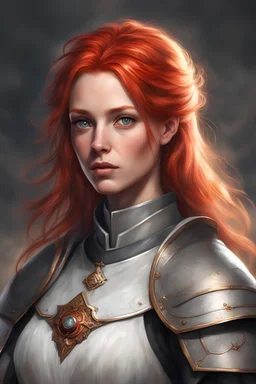 portrait of a human female Cleric with Red Hair with Grey eyes looks to be in her 30