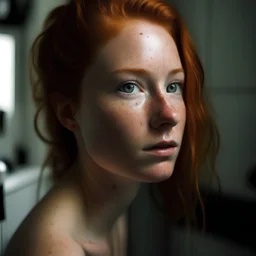 Top model Sara grace wallerstedt, freckles, in a batroom