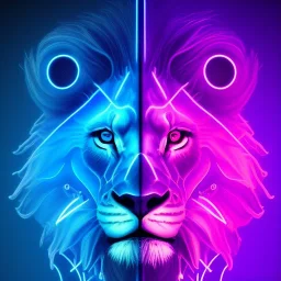 A beautiful portrait of a cyborg lion blue neon color scheme, high key lighting, volumetric light high details psychedelic background