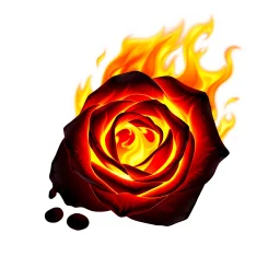 a fire with dark embers and the flames spiral outward like petals to make the shape of a rose flower(red) , black and red Vector on white background