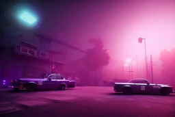 detroit home run down , night time , unity, scriptable render pipeline , lighting , volumetric , global illumination, fog , purple emission , purple tone.